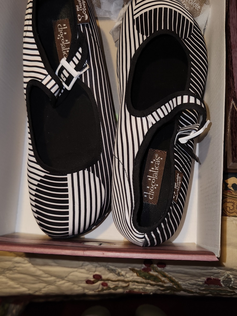 Chocolatash Black & White Striped Mary Jane Flats